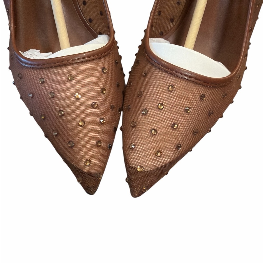 Anne Michelle Mesh Heels Size 10 Brown Studded Detail Pointed Toe Slip On NEW - Picture 3 of 12